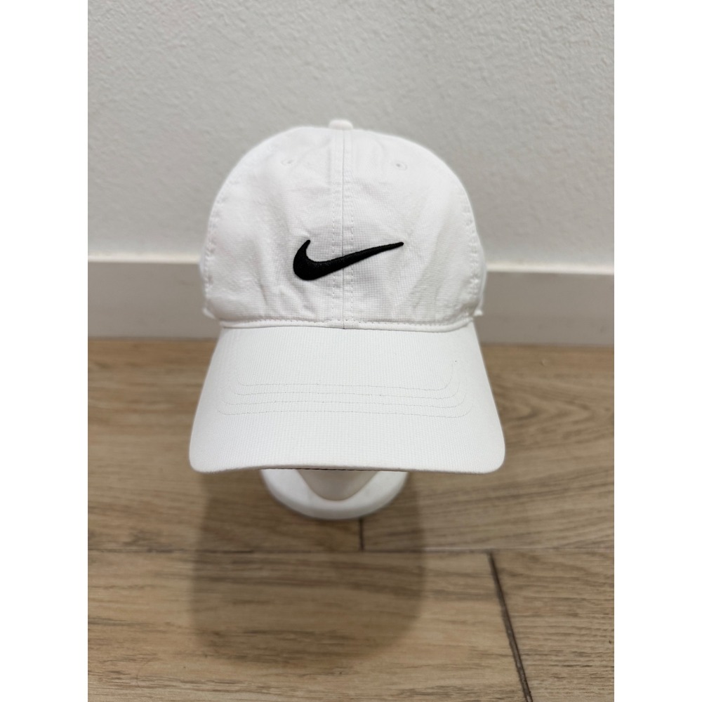 Nike Heritage86 Adjustable Hat White Black Swoosh Logo Ripstop Cap Mens